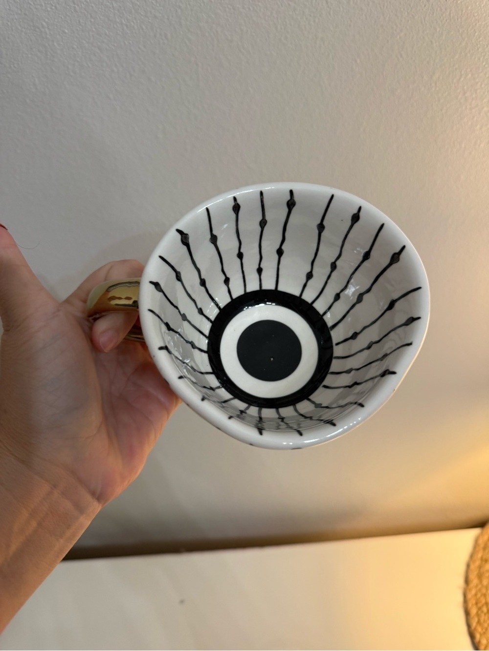 The Old Pottery Company Black White Gold Stripe Coffee Mug Modern Glam Boho Cup - Picture 2 of 7